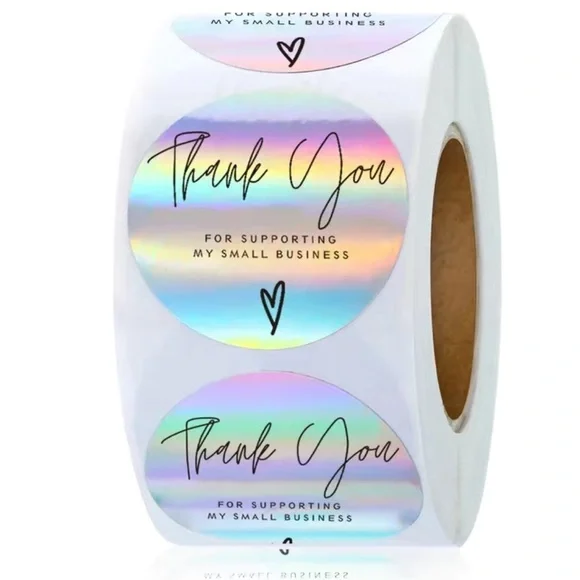 Thank You Stickers Holographic Iridescent 1 inch roll of 500 New - Picture 6 of 6